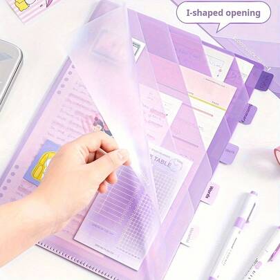 6-Layer Transparent L-Shaped File Folder, Green Blue Purple Gradient Design - A4 Subject Divider, School Supplies, Student Supplies, Exam Paper Organizer For Office And Home - Plastic File Organizer With Label Space, Office Accessories | Transparent File Folder | Functional File Folder, Back To School Season