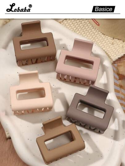 5pcs/Set Minimalist Brown Square Hair Clips, Cute & Stylish Bangs & Flyaway Hair Accessories, Autumn/Winter Fashion Claw Clips Winter Hair Clutch