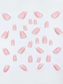 30pcs Minimalist White Rim French Style Short Round Nail Tips, Suitable For Daily, Dates, Afternoon Tea, Outings, Holidays Nails Nail Supplies - Multicolor - View 4