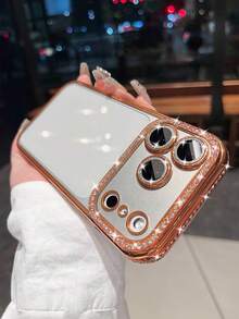 奢华电镀水钻透明手机壳适用于 17 Pro Max 17 Pro 16 15 14 13 12 Pro Max 14 15 16 Plus 11 17 13 闪光镜头保护套 - 橘色 - 查看 3