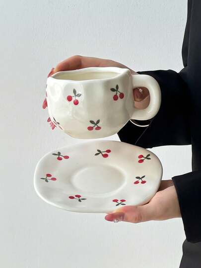 1pc Korean Cute Coffee Cup & Saucer, Ceramic Material, Minimalist Ins-Style Homewares Water Mug, Office Latte, Large Capacity Coffee Cup, Suitable For Matcha Cold Brew, Middle Eastern Tea, Arabic Coffee, Large American Coffee Mug, Great Gift For Friends And Relatives