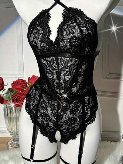 Women's Sexy Lingerie With Garter Belt And Leg Garter - Open Crotch Design, No Need For Bra Or Panties, Ideal For Sexy Nights, Romantic Getaways, And Bedroom Fun