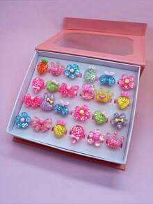 10/24 件儿童随机混色闪亮可爱戒指，女孩过家家装扮戒指，适合女儿、孙女、生日礼物、派对礼物的彩色戒指 - 彩色 - 查看 3