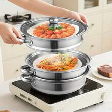 EZIFY 28cm Wide Steamer, Suitable For Steaming And Boiling, Durable 2/3 Layer Stainless Steel Pot, Stainless Steel Pot Perfectly Suitable For Making Soups, Healthy Meals, Home Cooking, Compatible With Gas And Induction Cooktops, Steamer, Multi-Functional Cooking Utensil, Wide-Mouth Cooking Utensil, Long-Lasting Material, Multi-Functional Pot, Cooking Enthusiast, Home Kitchen - 3層 - 查看 4