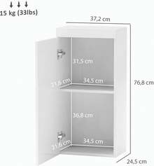 Armadio da bagno pensile con ante, armadio a muro, armadietto dei medicinali con ante, ripiani regolabili 37,2 x 24,5 x 76,8 cm, bianco