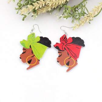 1 Pair African Woman Themed Double-Sided Printed Headband, Abstract Oil Painting Pattern Earrings, Vintage Creative Gift For Women & Girls