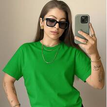 Women's T-Shirt Blouse Short Sleeve Premium Mesh Casual Plain Casual - 綠旗 - 查看 2