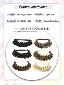 14 Inch Black Brown Blonde Multicolor Synthetic Hair Braided Headband Classic Chunky Wide Plaited Braids Elastic Stretch Hairpiece Women Girl Beauty Accessory - Multicolor - View 6
