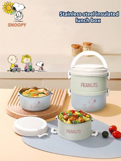 SNOOPY 1 pieza Caja de almuerzo aislada de Snoopy, Caja bento de acero inoxidable para picnic al aire libre, campamento, recalentable, contenedor térmico portátil de doble capa para el trabajo, la escuela