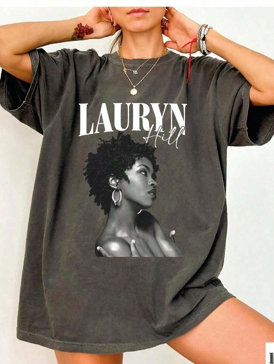 Vintage 90s R&B Hip Hop Music Lauryn Hill Graphic T-Shirt, Classic Album Cover Inspired Retro Music Tee Tee, Y2K Bootleg Retro Soul Hip Hop Shirt, Unisex Concert Style Cotton Shirt Women MenLoose And Comfortable - A1 - 查看 1