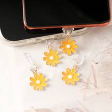 1 pieza Encanto de margarita amarilla/Tapón antipolvo para puerto de carga de teléfono móvil/Colgante decorativo/Adecuado para iPhone/Tipo-C/Conector Android