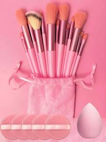 19 piezas Juego de brochas de maquillaje profesional, que incluye brocha angular y afilada para base, brocha para contorno, brocha para rubor, brocha para sombra de ojos, brocha para corrector, brocha para iluminador, borla para polvo, talla grande 2 esponjas de maquillaje marrones. Adecuado para sombra de ojos, base, BB cream, corrector, suave y cómodo, portátil, ideal para viajes, adecuado para mujeres y niñas de todos los tonos de piel, regalos - Multicolor - Ver 9