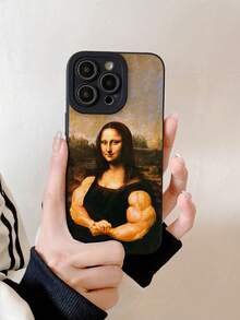 Uroczy, czarny, miękki futerał na telefon z motywem mięśni ramion Mony Lisy, kreatywny, zabawny styl, wstrząsoodporna osłona ochronna, odpowiedni dla młodych miłośników sztuki i personalizacji. Modny, matowy, matowy, odporny na upadki, miękki futerał z TPU, z pełną ochroną krawędzi aparatu, kompatybilny z 'em i Galaxy.