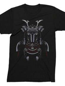 Mandalorian Samurai Unisex T-Shirt Adults & Kids Fun Themed Men's Shirt 100 % Cotton Soft Feel T-Shi - 黑色 - 查看 1