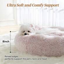 Calming Donut Fluffy Anti-Anxiety Round Washable Cute Plush Cozy Cuddler Warming Soft Comfort Pet Bed For Small To Medium Dogs And Cats, 20-Inch, Light Grey & White - Pink - View 3