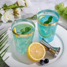 20个透明金色塑料杯 - 7盎司（约200毫升）晶莹剔透的杯子，适用于果汁和冷饮，也可用于婚礼和派对。 - 金色 - 查看 2