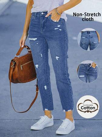 Women's Casual Leisure All-Match Relaxed Fit Denim Jeans