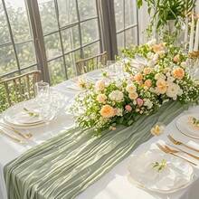 1 Piece Grass Green Polyester Pleated Table Runner Bohemian Table Runner Gauze Tablecloth Country Decor Wedding Decoration Shower Holiday Party Dining Room Accessories Living Room Decor Table Decoration - Green - View 8