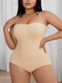 Local Delivery Women's Plus Size Shaping BodysuitTummy Control & Butt Lift, Slimming Fit, Breathable Fabric, Ideal For Postpartum Recovery & Everyday Fitness - 杏色 - 查看 10