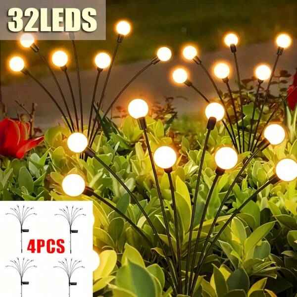 2/4/6/8-Piece Outdoor Garden Path Lights, Solar-Powered Firefly String Lights, IP44 Waterproof Rating, Solar Decorative Lighting For Patios And Yards, Made Of Weather-Resistant Plastic, Easy To Install (Mounting Accessories Included)