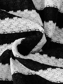 2pcs/Set Girls Young Kids Autumn/Winter Black & White Striped Heart Embroidery Polo Collar Long Sleeve Cropped Top & Striped Pants