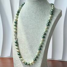 10mm Morandier Mixcolor Tahitian Pearl Necklace, Peacock Green Black Gray, Fashion Minimalist Necklace For Women, Suitable For Daily Wear And Valentine's Day Gift, Comes With Elegant Gift Box Packaging,Mom,Mother,Mother's Day,Gift