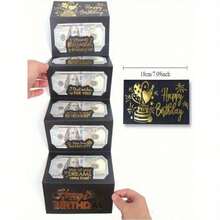 1pc  Surprise Birthday Cash Gift Envelope With 6 Slots - Classic Black Gold Design, Holiday Purse For Men And Women, Unique Souvenir For Any Birthday Celebration, Cartoon Fantasy Theme, Cash Gift Display. Elegant Gift Envelope.