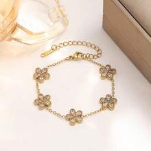 Crystal Four-Leaf Clover Jewelry Set For Women, 18K Gold Plated Stainless Steel Necklace Bracelet Earrings Set, Sparkling Luxury Jewelry Gift For Her