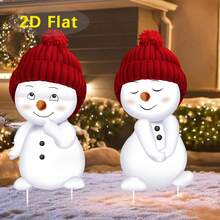 2D Flat, 2pcs Snowman Lawn Decorations With Stakes - Heavy-Duty Plastic Winter Yard Signs, Red & White Snowmen With Smiling Faces & -Like Hat Design, Easy Ground Installation For Christmas, New Year, Garden, Patio - No Electricity Needed, 2D Flat
