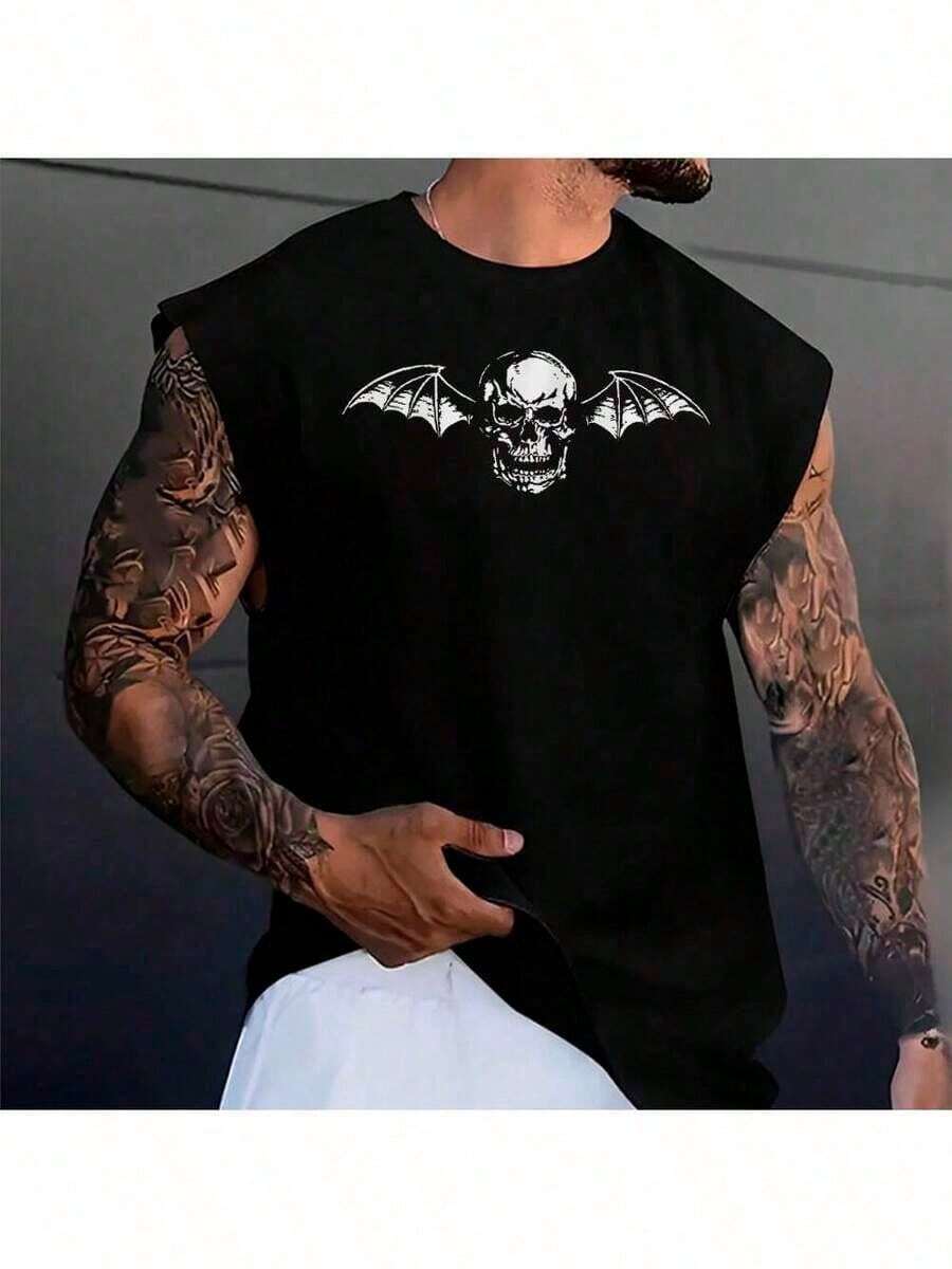 Men's Oversized Long Tank Top Rock Dark Skull Avenged Art - 黑色 - 查看 1