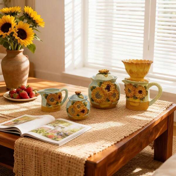 Handpainted Ceramic Classic Oil Painting Series - Vase, Canister, Sugar & Creamer, Coffee Filter Cup, Teapot, Home Decor Accessories, Gifts (Designs: Starry Sky, Sunflower, Iris)