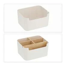 Desk Organiser With 5 Compartments, Plastic And Wood, Modern, HxWxD: 9.5 X 18 X 15 Cm, White - 白色 - 查看 6