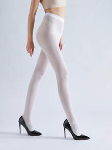 1pc Women's Thick Crotchless Pantyhose, Opaque Tights, Cozy - White - View 4