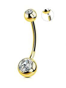 1 قطعة خاتم سرة من الفولاذ المقاوم للصدأ 14 قيراط، مرصع بالزركونيا المكعبة، مجوهرات خرم السرة الأنيقة والكلاسيكية، مناسبة للارتداء اليومي، خيارات طول المحور: 6/8/10/12/14/16/18 ملم، مناسبة للعطلات والارتداء اليومي، خاتم سرة مرصع بالزركونيا المكعبة البيضاء - متعدد الألوان - مشاهدة 17