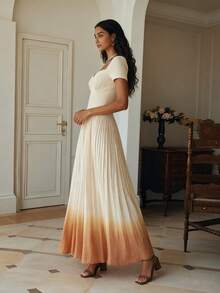 Ombre Elegant Pleated Bust Zipper Formal Evening Gown, Suitable For Wedding - White - View 4