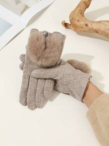 1 Pair Women's Faux Fur Fashion Elegant Warm Gloves, Suitable For Driving, Cycling, Daily Outdoor Casual Wear, Autumn/Winter - Khaki - View 1