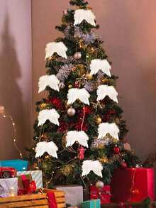 10pcs White Angel Wings Christmas Decorations, Angel Feather Wings Christmas Tree Hanging Ornaments, DIY Crafts Decorations, Garland Accessories For Christmas Family Gatherings, Christmas Party Decoration - Multicolor - View 4