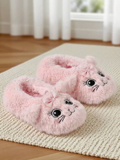 New Warm Toddler Slippers: Pink Kitty Cartoon Design, Fashionable & Cute Plush Lining Indoor Girls Shoes, Lightweight Soft Comfortable Bedroom Slippers, Suitable For Toddlers In Autumn/Winter