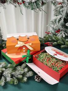 6-Piece Christmas Ribbon Gift Box, Christmas Party Gingerbread Man Snowman Penguin Holiday Gift Box, Featuring Santa Claus, Snowman, Deer, Gingerbread Man, Elk, And Elves, Christmas Party Gift Box, - Multicolor - View 5