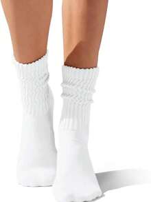1/2/3/4 Pairs Crew Socks For Women Multipairs Cushioned Athletic Socks Retro Slouch Socks Mid Calf Rib Tube Socks - White - View 9