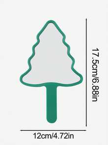 Customized Christmas Tree Shaped Handheld Makeup Mirror, Personalized Christmas Tree Shaped Mirror, Plastic Handled Makeup Mirror, Solid Color Portable Small Mirror With Hole, Christmas Style Single-Sided Mirror, Gift For Friends And Classmates