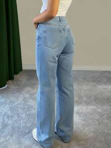 MYOURSA Casual Vintage Washed Loose Straight Leg Jeans - Light Wash - View 2