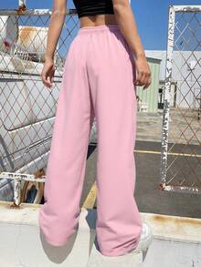 2条装女士休闲百搭舒适透气直筒裤，粉色简约运动裤