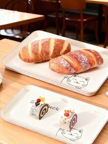 1 st kaffebricka, tebricka, förvaringsbricka för restaurangkök, rektangulär plast för hushållsrum, tebord för kopphållare, serveringsbricka för frukt och snacks - Mjölkvit - Visa 2