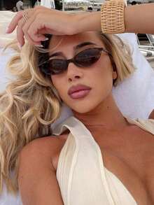 1 PC Women's Oval Shape Summer Eyeglasses, With Stylish Color Block Embellished Temples, Minimalist Chic Design, Suitable Everyday Accessory, Business Casual Woman Beach Accessories Women Vacation Outfits Women - 棕色 - 查看 2