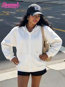 女士休闲拉链卫衣外套 - 白色 - 查看 1