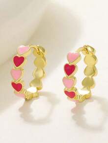 1pair Fashion Heart Shaped Clip-On Earrings, Suitable For Women/Girls Daily, Party, Wedding, Holiday Gift - Nhiều màu - Xem 2