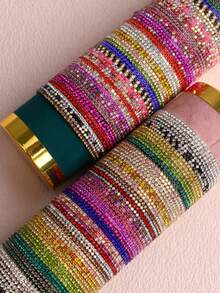 10/15/20 Stücke süße und modische Armband mit bunten Strass-Steinen für Mädchen, mit vielen leuchtenden Farben, geeignet für tägliche Auftritte, Bühnenauftritte, Freundschaftsgeschenke, Accessoires - Zufälliges Strass-Stretcharmband - Übersicht 7