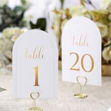 Arch Table Numbers 1 - 20+ Table, 4x6 Inch White Art Paper, Double - Sided, Gold Foil Embossed Details, Elegant Wedding Reception, Centerpiece Decoration, Event, Party, No Holders - 1-20 Lá Vàng - Xem 5