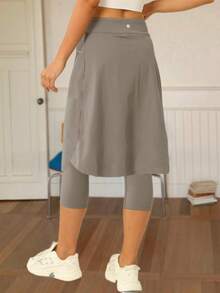 Women Knee Length Skirt, Skirted Leggings With Pockets Built In Shorts, Golf Tennis Skorts, Outdoor Workout Activewear - 灰色 - 查看 4